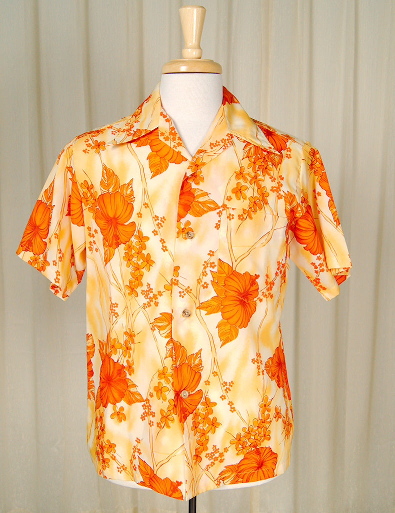 1960s Orange Hibiscus Shirt Cats Like Us