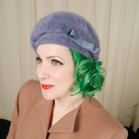 1960s Periwinkle Fuzzy Beret Cats Like Us