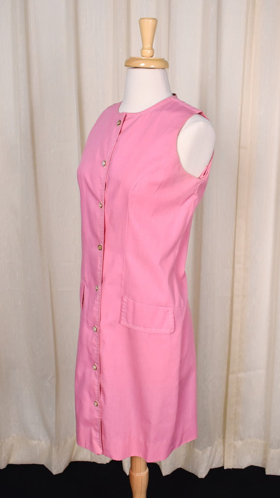 sixties shift dress 1960s Pink Button Shift Dress