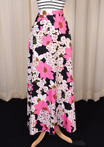 1960s Pink Floral Maxi Skirt Cats Like Us