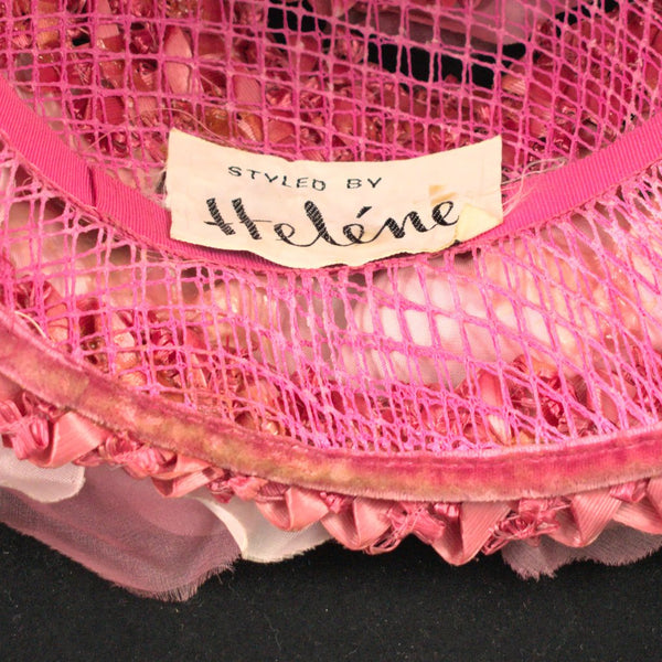 1960s Pink Floral Raffia Hat Cats Like Us