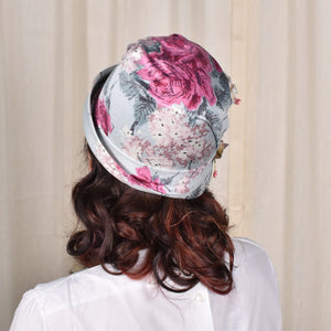 1960s Pink & Grey Floral Hat Cats Like Us