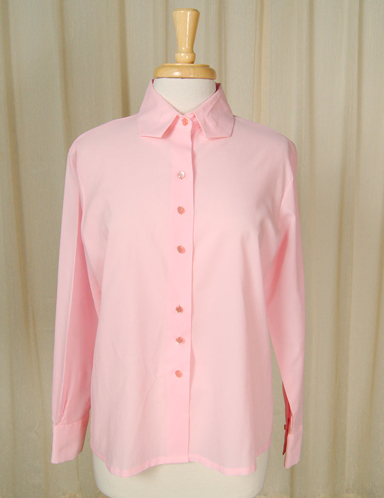 1960s Pink Long Sleeve Blouse Cats Like Us