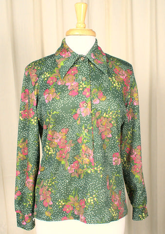1960s Polka Dot Floral Vintage Shirt Cats Like Us