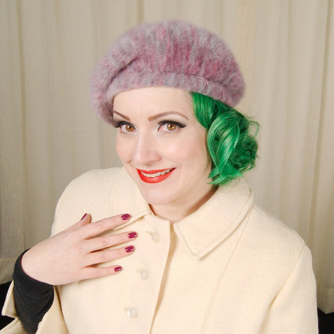 1960s Purple & Gray Fuzzy Beret Cats Like Us