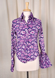 1960s Purple Wildflower Blouse Cats Like Us