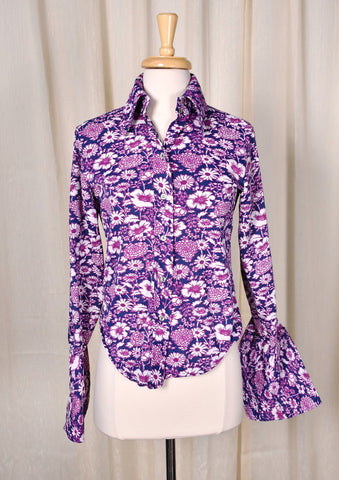 1960s Purple Wildflower Blouse Cats Like Us