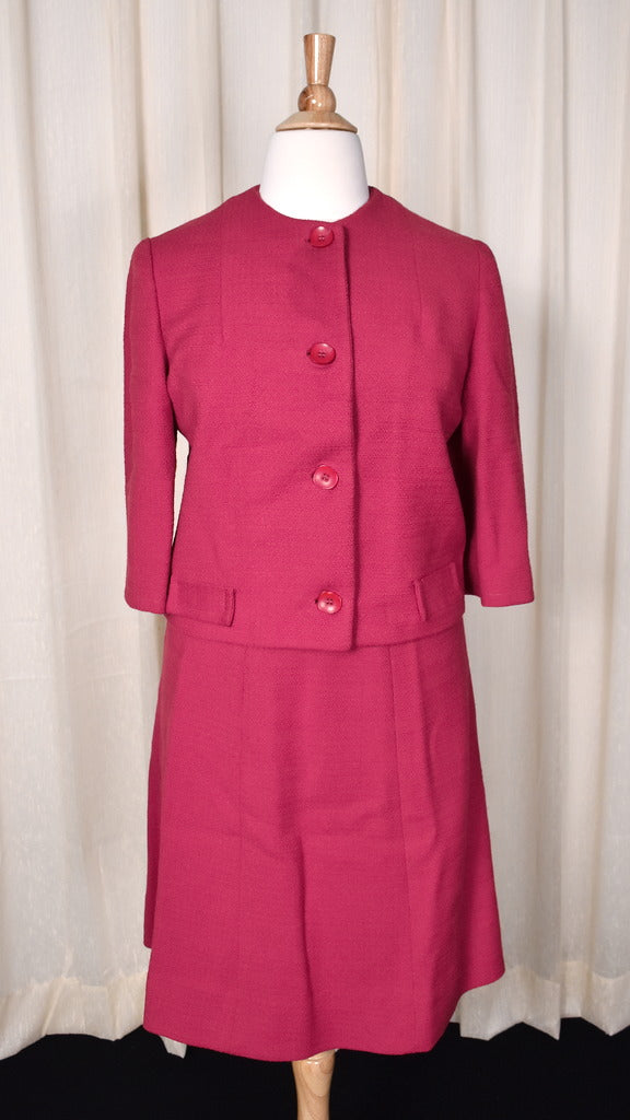 1960s Raspberry Wool Skirt Suit Cats Like Us