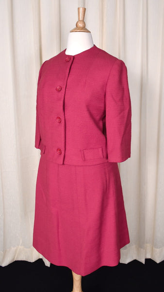 1960s Raspberry Wool Skirt Suit Cats Like Us
