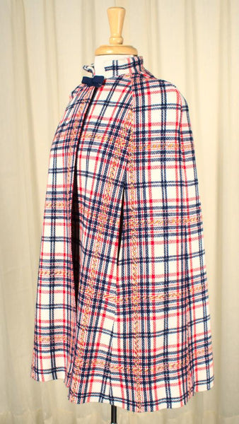 1960s Red & Blue Plaid Capelet Cats Like Us
