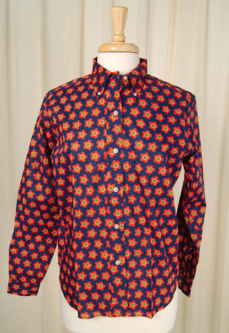 1960s Red Daisy Shirt Cats Like Us