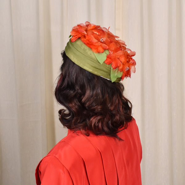 1960s Red Floral Pillbox Hat Cats Like Us