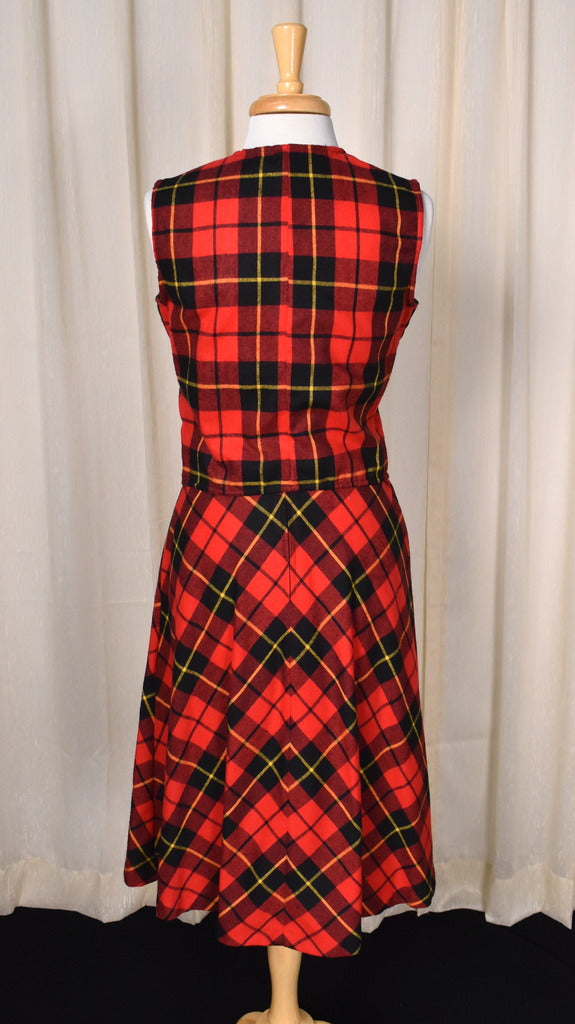 1960s Red Plaid Skirt Vest Set Cats Like Us