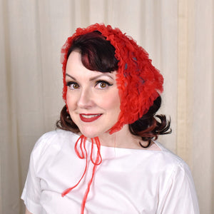 1960s Red Ruffle Hair Scarf Cats Like Us