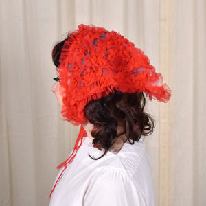 1960s Red Ruffle Hair Scarf Cats Like Us