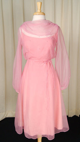 1960s Rose Chiffon Daisy Dress Cats Like Us