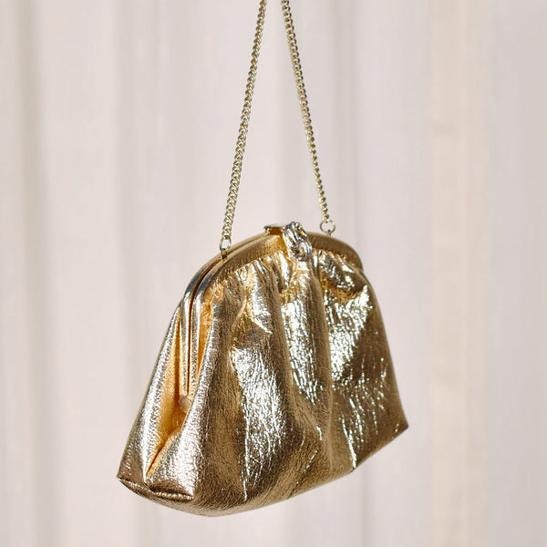 1960s Shiny Gold Vintage Clutch Bag Cats Like Us