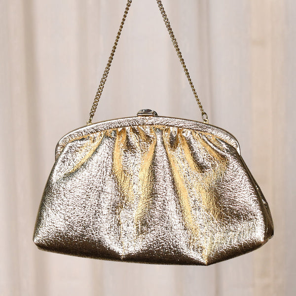 1960s Shiny Gold Vintage Clutch Bag Cats Like Us