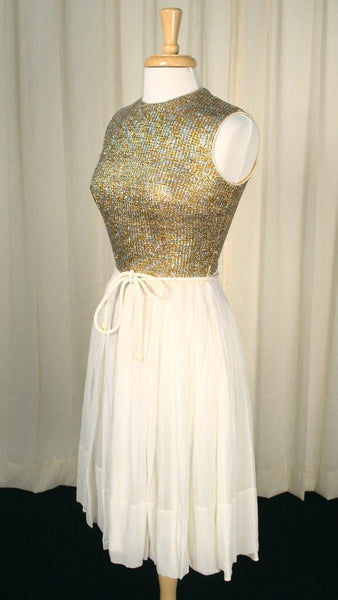 1960s Silver & Gold Party Dress Cats Like Us
