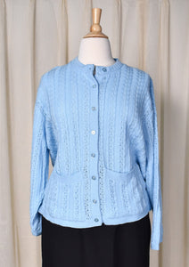 1960s Style Sky Blue Braided Cardigan by Anthony Richards Cats Like Us