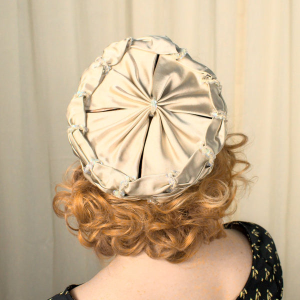 1960s Tan Weaved Sequin Hat Cats Like Us