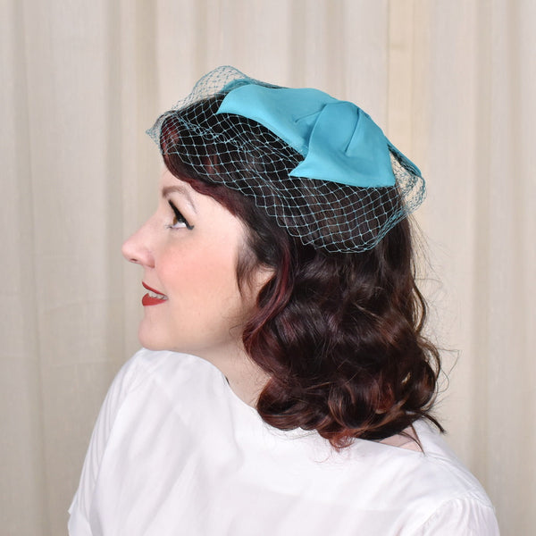 1960s Teal Bow Fascinator Cats Like Us