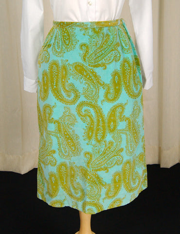 1960s Turquoise Paisley Skirt Cats Like Us