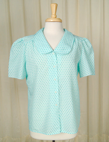 1960s Turquoise Squares Blouse Cats Like Us