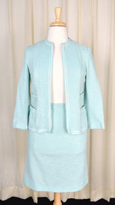 1960s Vintage Aqua Boucle Skirt Suit Cats Like Us