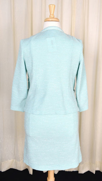 1960s Vintage Aqua Boucle Skirt Suit Cats Like Us