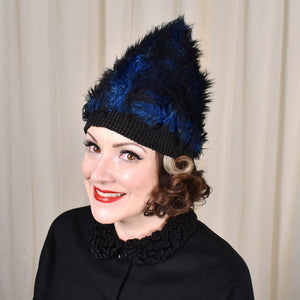 1960s Vintage Black Fuzzy Pixie Hat Cats Like Us