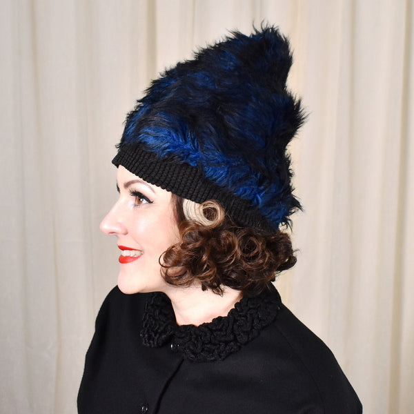 1960s Vintage Black Fuzzy Pixie Hat Cats Like Us