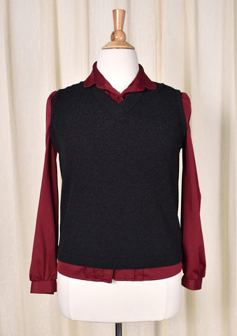 1960s Vintage Black Knit Sweater Vest Cats Like Us