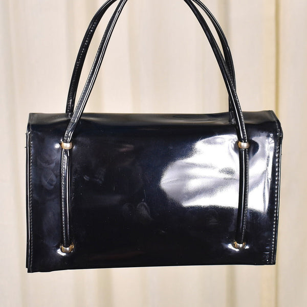 1960s Vintage Black Patent Handbag Cats Like Us