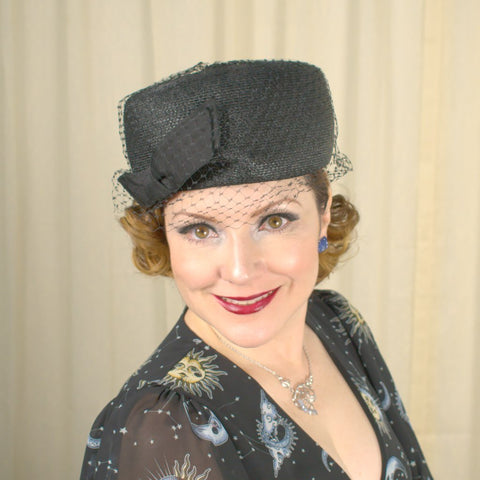 1960s Vintage Black Pillbox Hat Cats Like Us