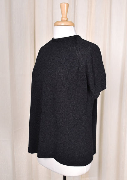 1960s Vintage Black SS Knit Top Cats Like Us