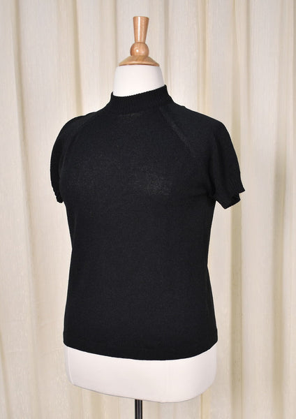 1960s Vintage Black SS Raglan Knit Top Cats Like Us