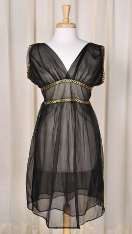 1960s Vintage Black Sheer Goddess Gown Cats Like Us