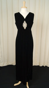 1960s Vintage Black Velvet Maxi Dress Cats Like Us