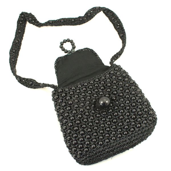 1960s Vintage Black Wood Bead Handbag Cats Like Us