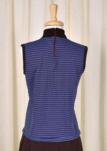 1960s Vintage Blue & Brown Striped Top Cats Like Us