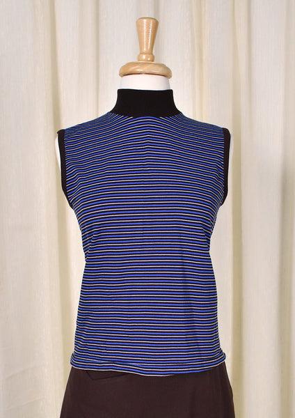 1960s Vintage Blue & Brown Striped Top Cats Like Us