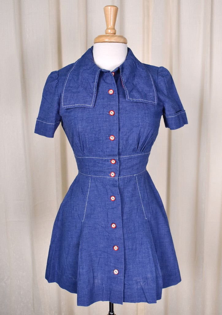 1960s Vintage Blue Mini Shirt Dress Cats Like Us