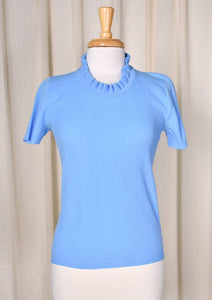 1960s Vintage Blue Ruffled Knit Top Cats Like Us