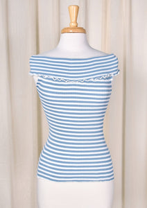 1960s Vintage Blue Striped Ribbed Top Cats Like Us