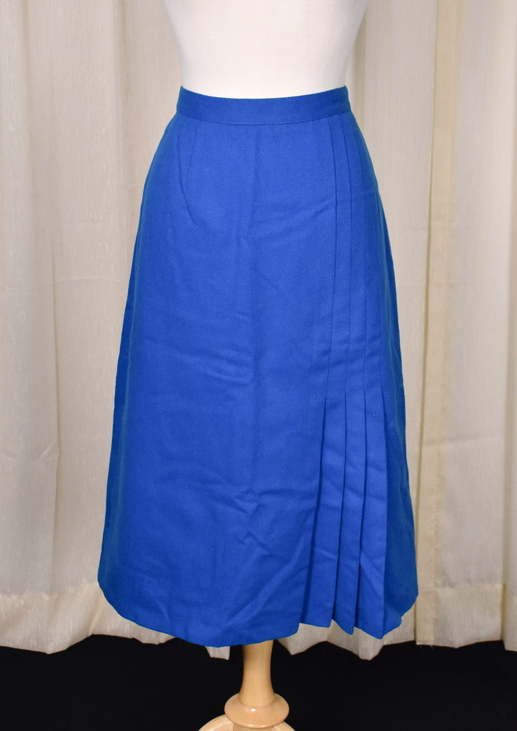 1960s Vintage Bright Blue Wool Skirt Cats Like Us