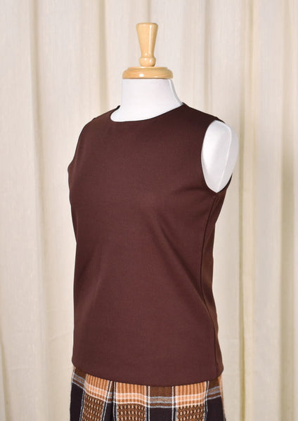 1960s Vintage Brown Sleeveless Top Cats Like Us