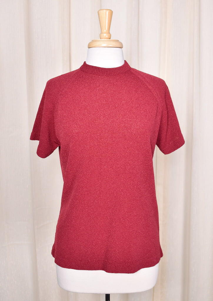 1960s Vintage Burgundy SS Knit Top Cats Like Us