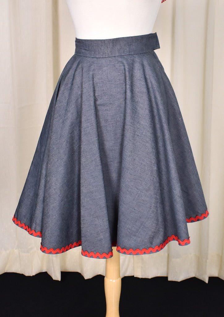 1960s Vintage Denim Circle Skirt Cats Like Us