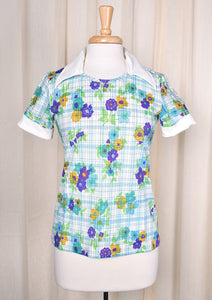 1960s Vintage Floral Collar & Cuff Top Cats Like Us
